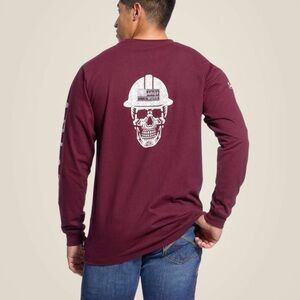 Ariat FR Roughneck Skull Logo T-Shirt Long Sleeve Malbec Medium Flame Resistant